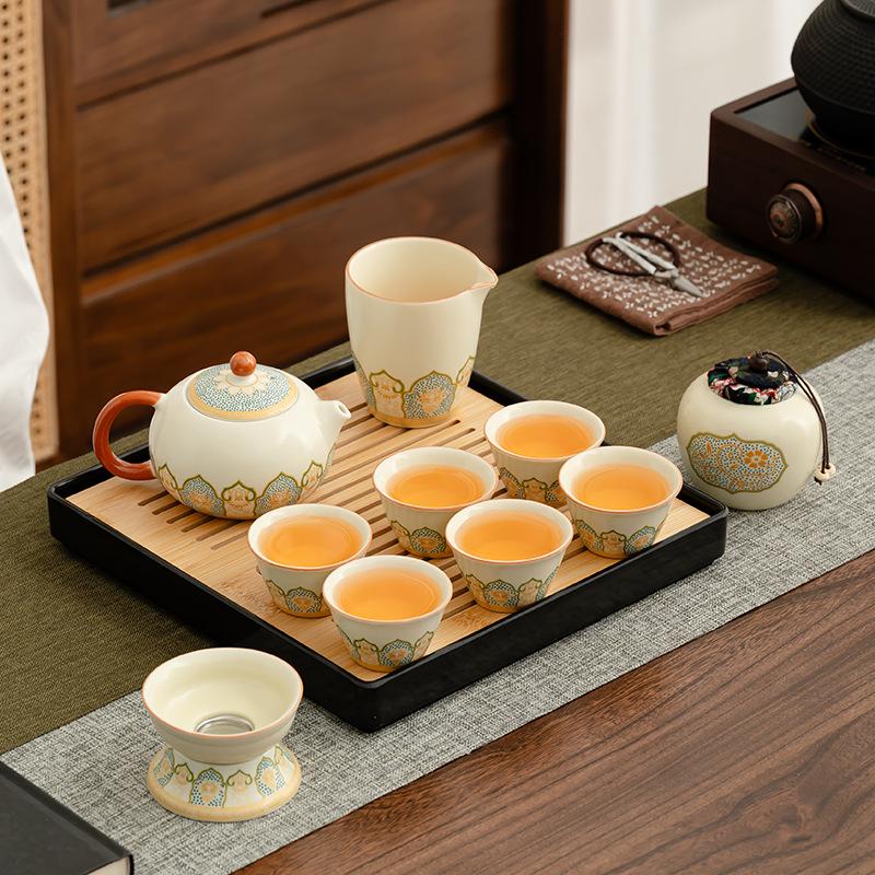 Ru Kung Fu Tea Set Ancient Rhyme Set Household Tea Drinking Teapot Teacup Complete Set Tea Tray Business Gifts Zhenqi Gift Box