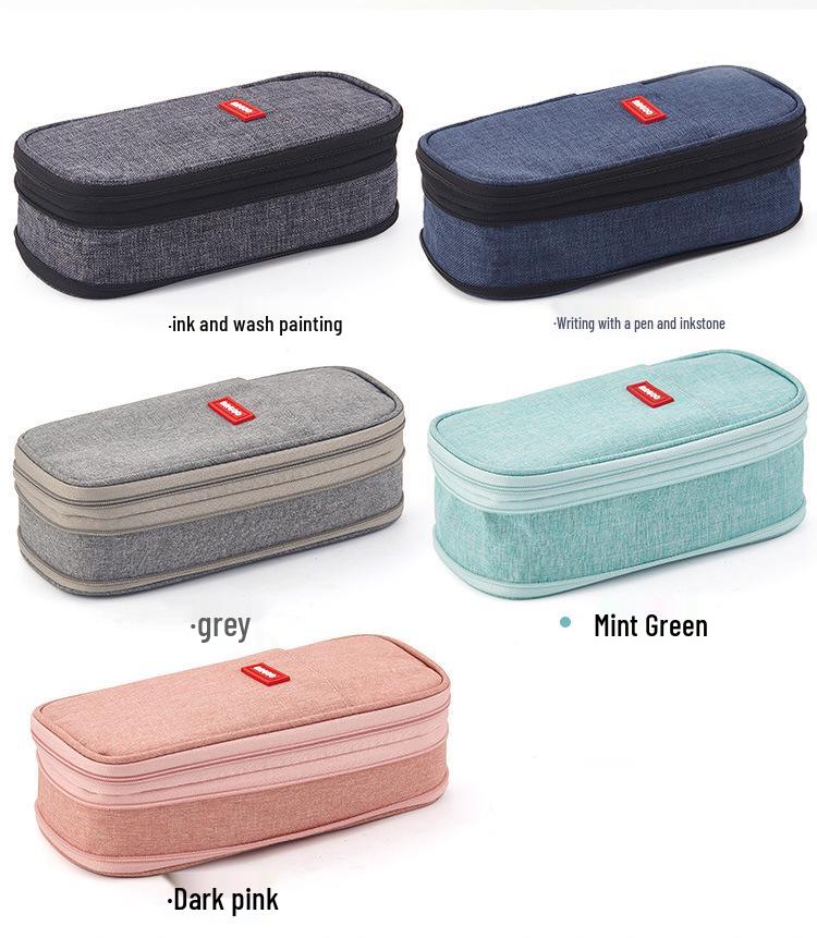 Enhanced Large-Capacity Pencil Case in Macaron Color Block for Students - Unisex Simple Style