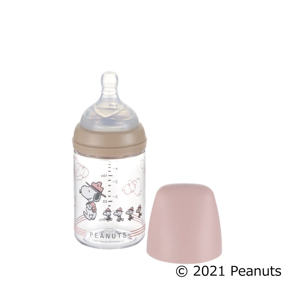 Richell Plastic Baby Bottle Peanuts Collection Milk Bottle for Going Out 160mL Developed by a Dental Professor and a Pediatric Dentist