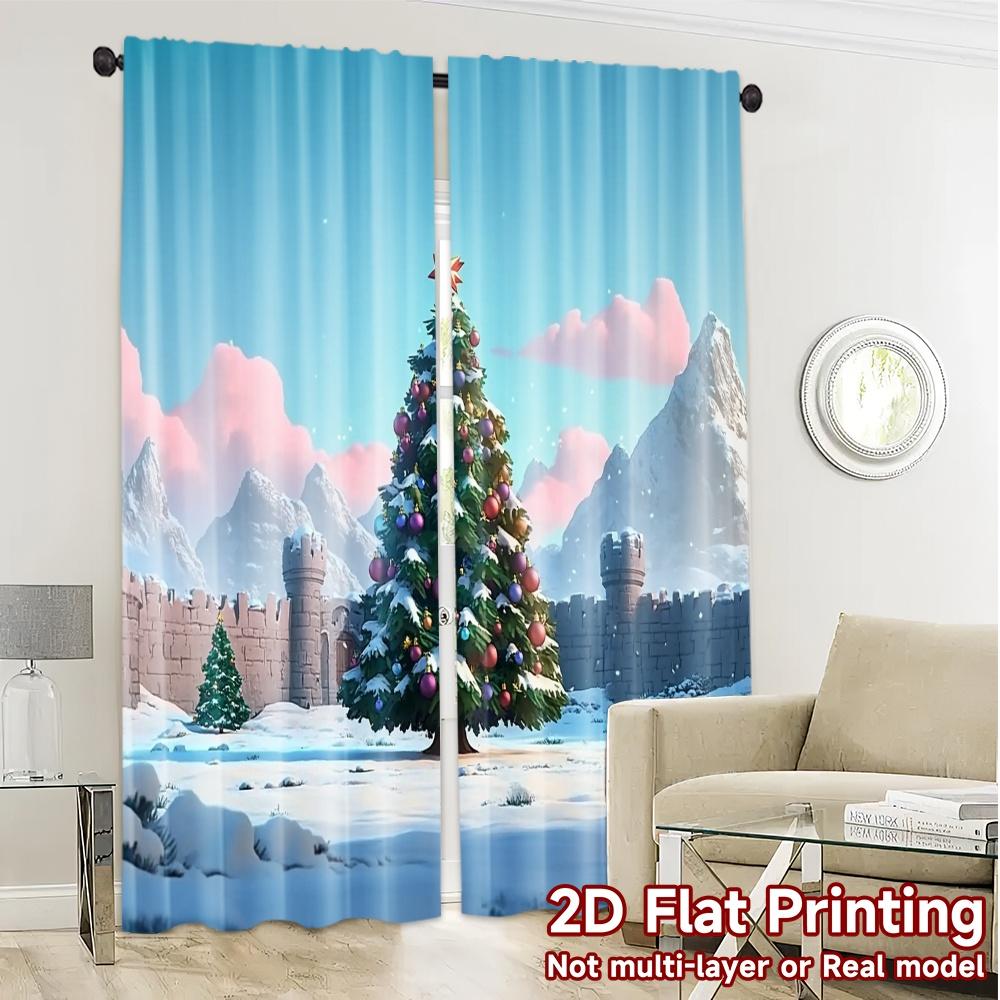 2pcs,Curtains Christmas Tree Snowy Mountains (2) Popular Curtain Cloth Machine Washable Fabric Curtains Festive Perfect for