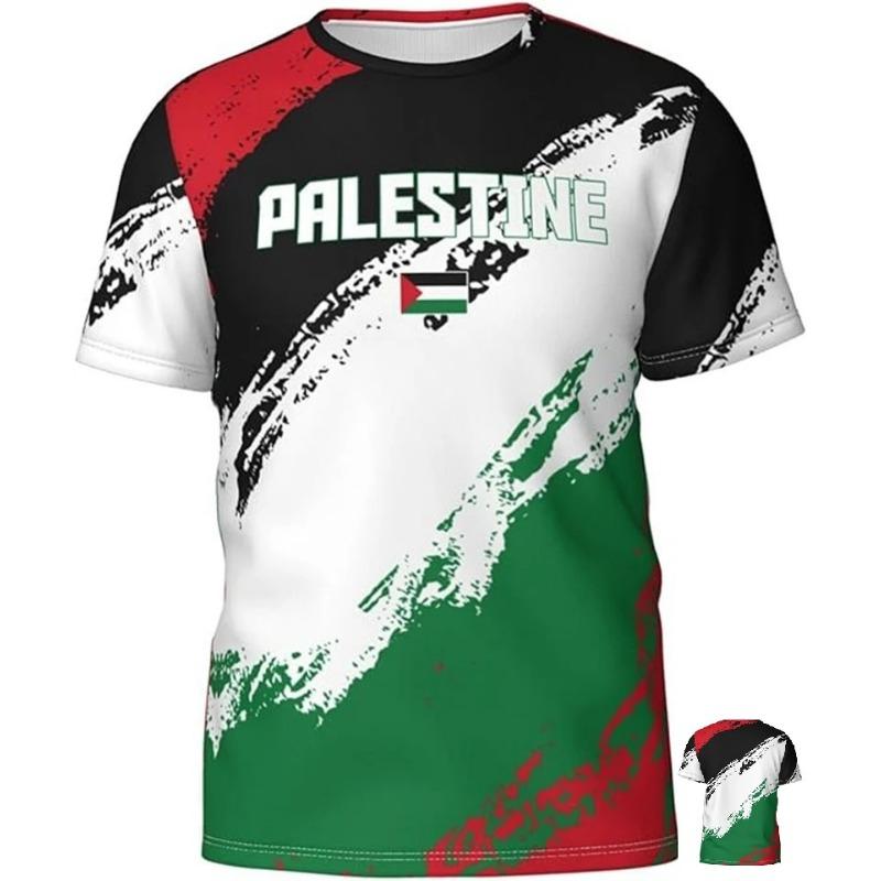 Fashion Palestine Flag National Emblem Pattern 3D Printed T-shirts Summer Trend  Short Sleeve Sports Football T-shirts Loose Breathable Tops