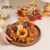 Autumn Floral Candle Holder Fall Rings Wreaths, Artificial Maple Leaf Ring for Pillar Sunflower Pumpkin Decor Holder, Thanksgiving Halloween
