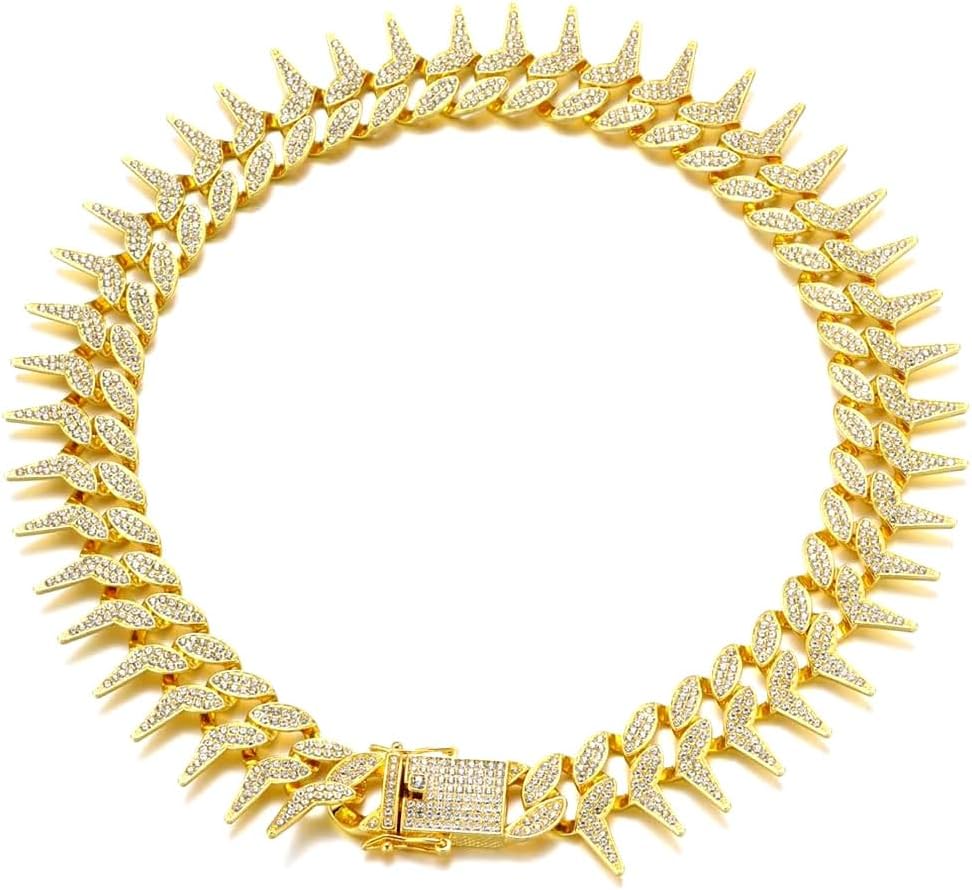 Collier Chien Maillons Cubains Dorés Cloutés Incrusté de Strass Pour Chiens Petits à Grands, Collier Animal de Compagnie Durable Accessoires de Mode Luxe 24inch (60cm) or