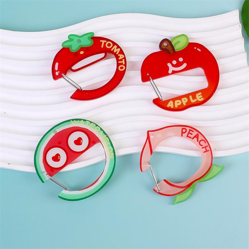 Cute Acrylic Cartoon Keychain Fruit Shape Climbing Button Carabiner Bag Pendant Hook