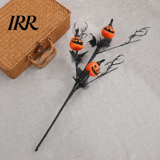 Simulated Pumpkin with Leaves Artificial Stems, Halloween Black Branch Maple Leaves, Fake Party Table Decoration Gothic Floral Arrangement