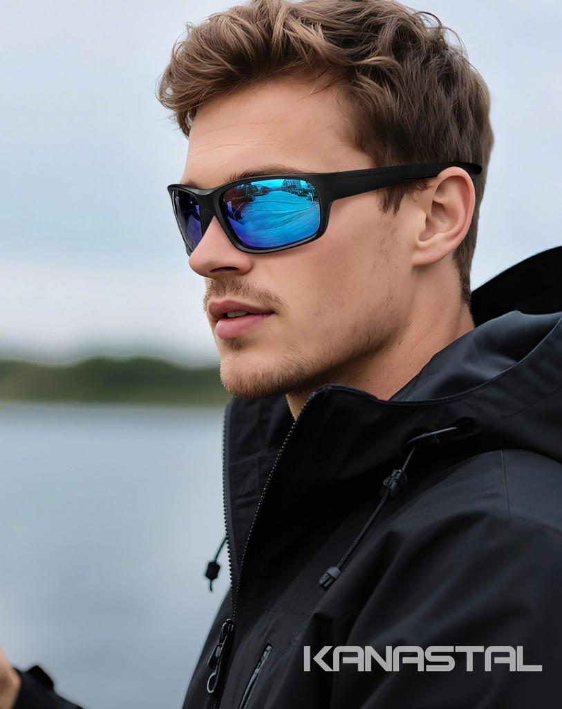 [KANASTAL] Men's Sports Sunglasses, Polarized, UV400 UV Protection, Anti-Shock, Popular,