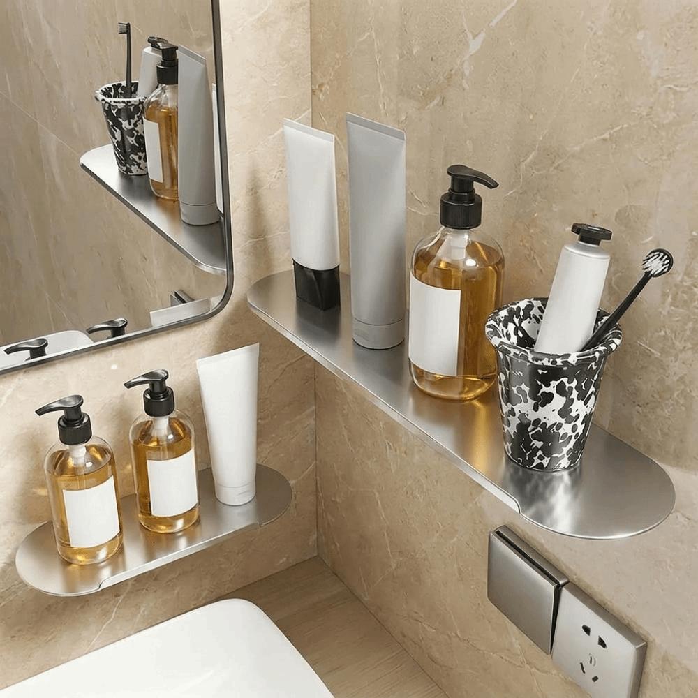 Stainless Steel Wall Floating Shelf Wall Mounted Spice Rack Simple Bathroom Storage Rack Kitchen