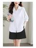 Women's Mid-Sleeve Blue Cotton Shirt - Summer 2025 Loose Slimming Casual Top