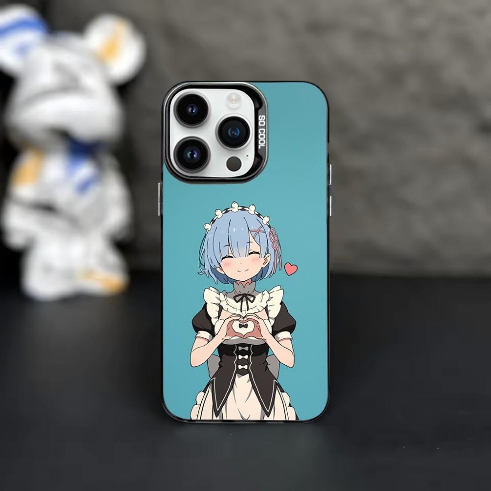 Cartoon R-Rem Re Z-Zero Phone Case For iPhone 16,15,14,13,12,11,Mini,Pro,MAX Black Matte Shockproof Cover