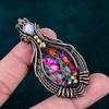 Kingman Pink Dahlia Turquoise Pendant Copper Wire Wearing Pendant Gemstone Jewelry Handmade Tree of Life Jewelry Rainbow Moonstone Pendant