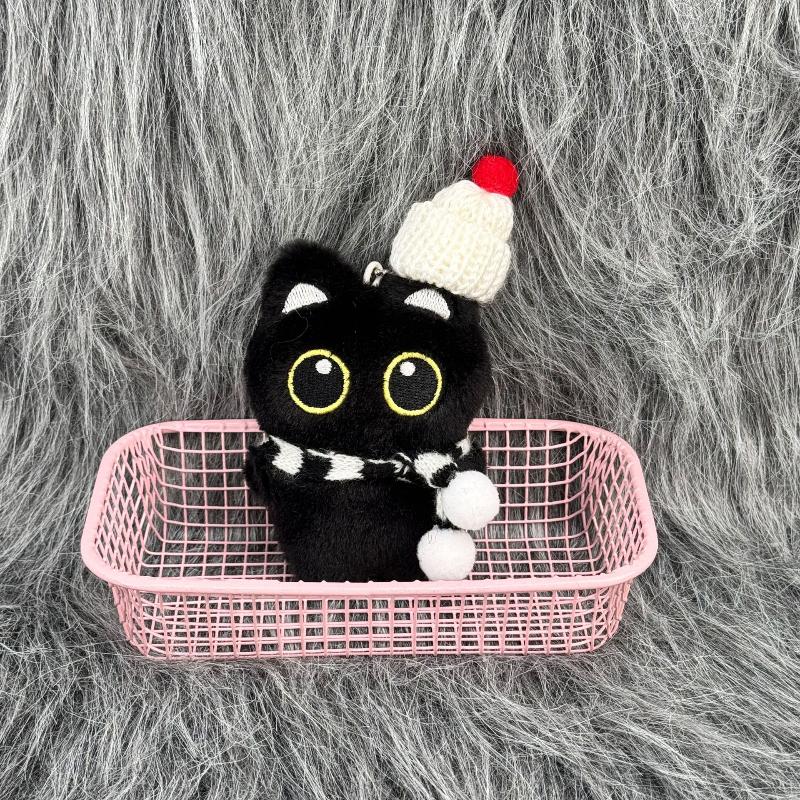 1Pc Cartoon Christmas Plush Black Cat Keychain Backpack Hanging Decoration Kawaii Soft Stuffed Doll Toy Bag Pendant Couples Gift