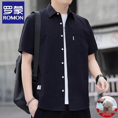 Rommon Men's 100% Cotton Casual Short-Sleeve Shirt