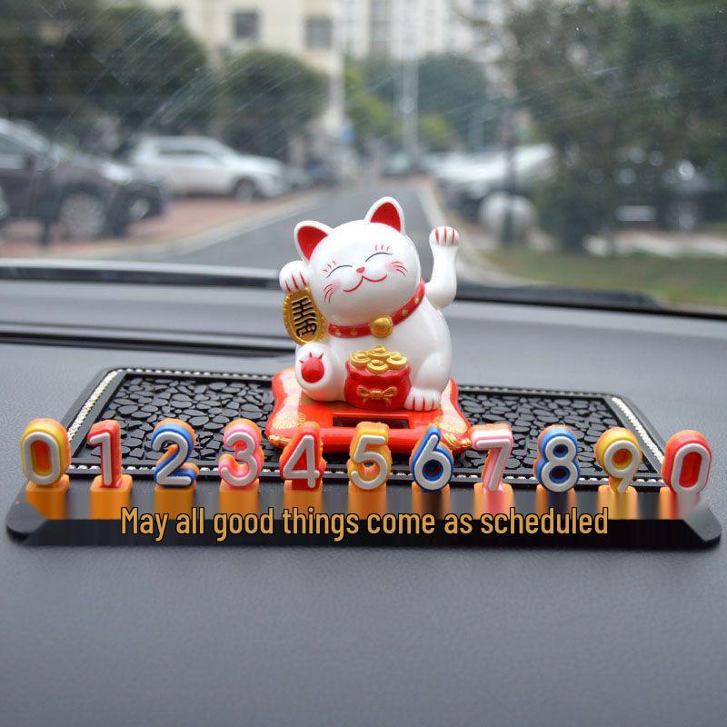 

Solar Light-Sensing Temporary Parking Number Plate with Cat Ornament Solar Fortune Bag Cat