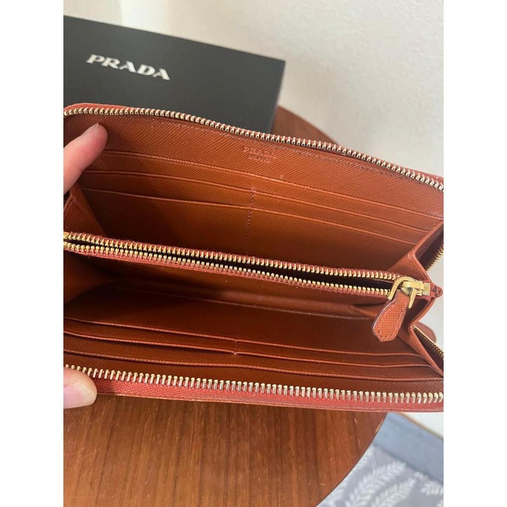 Used PRADA Prada Saffiano Round Zipper Long Wallet Orange