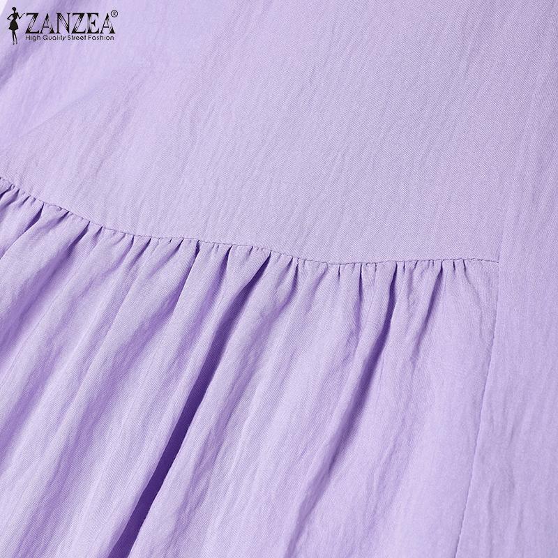 ZANZEA Women Casual Round Neck Short Sleeve Summer Floral Dress