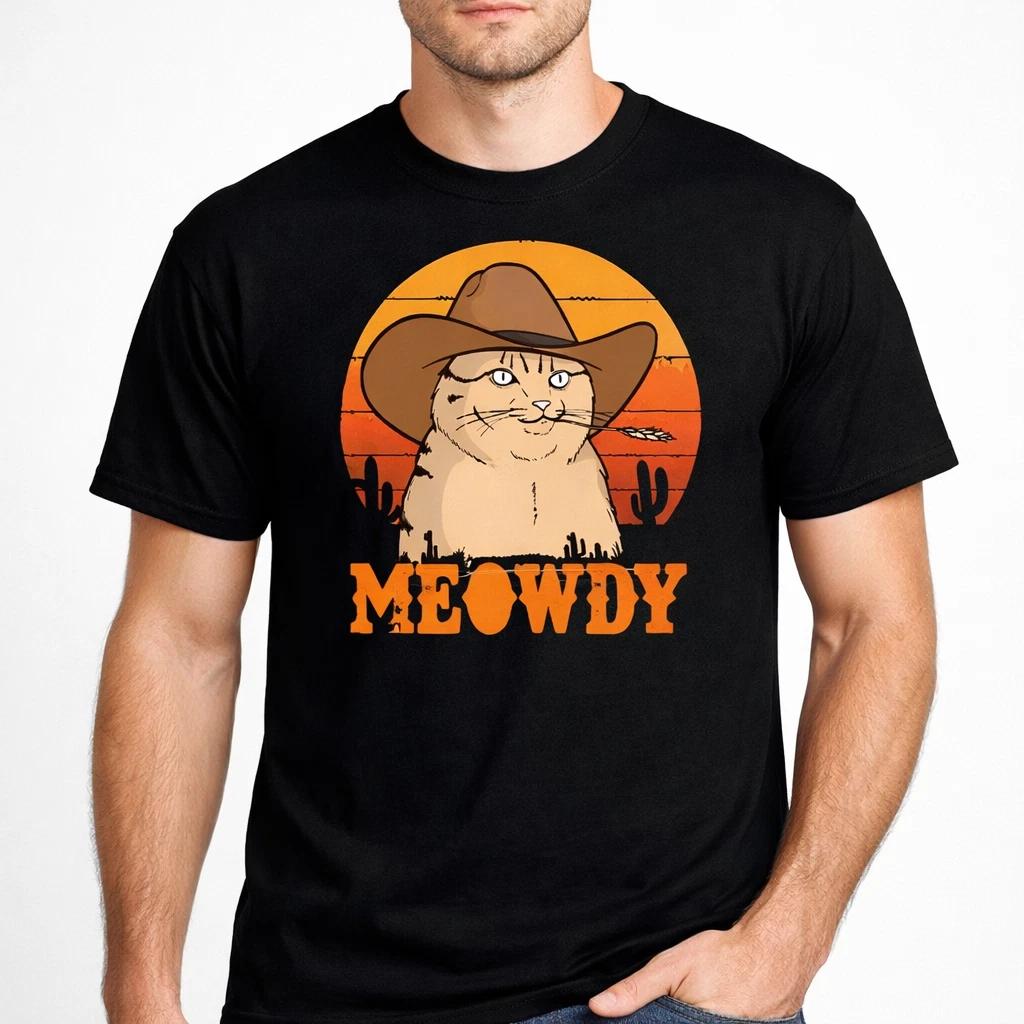 Cowboy Cat Sunset Western Retro Gift Unisex Graphic Tee M