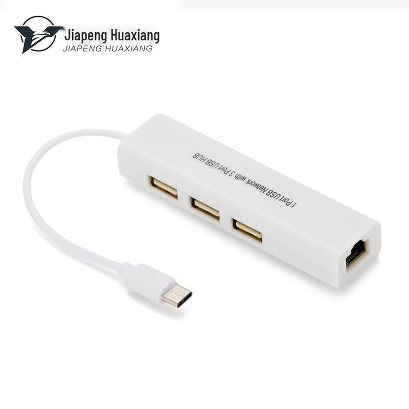 4-in-1 USB-C Hub with RJ45 100Mbps Network Converter for Laptops and Desktops