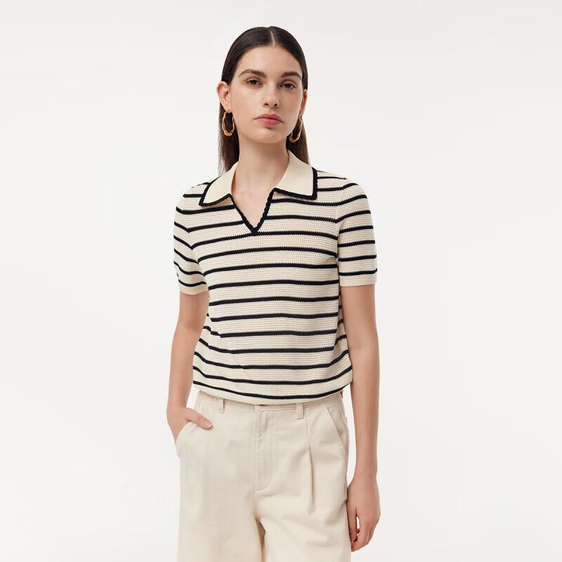 GOELIA Spring Tencel Lapel Striped Pullover