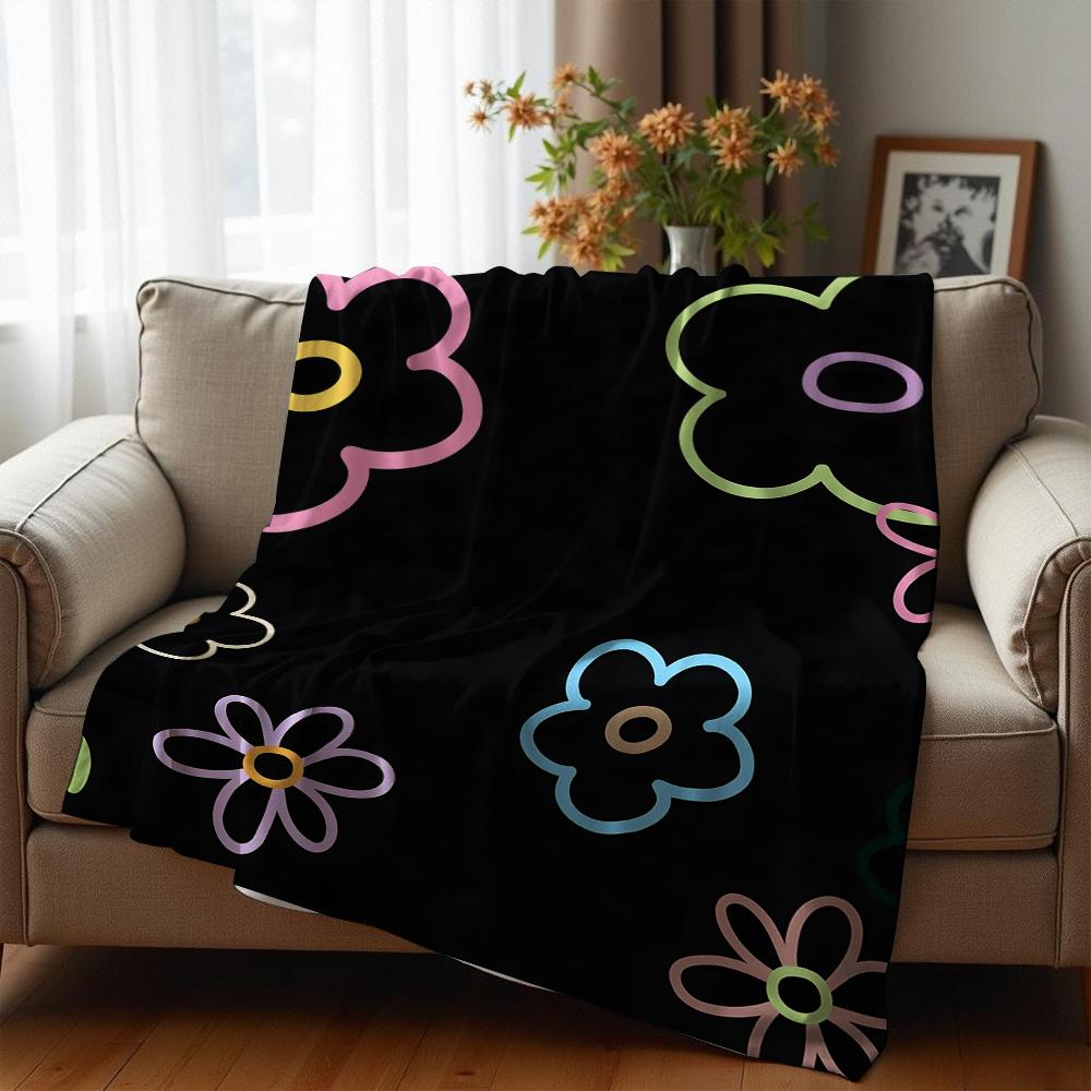 Neon Multicolor Pumpkin Star Cartoon Anime Print Flannel Blanket Soft Warm Throw for Kids Bedroom Sofa Christmas Office Car
