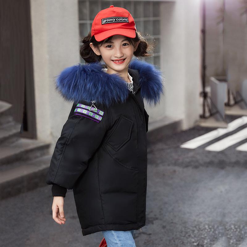 Ropa para Niños Chaqueta de Plumón para Niñas Largo Medio Estilo Coreano Ropa Nueva para Niños Cuello de Piel Suelta Invierno