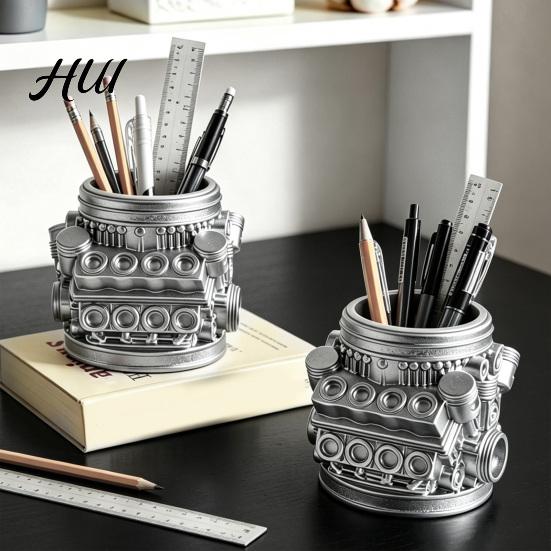 Retro Auto Engine Storage Holder Model Pen Pencil Holder, Creative Desk Organizer for Home Office, Workshop Desktop Accessory Stationery Gift