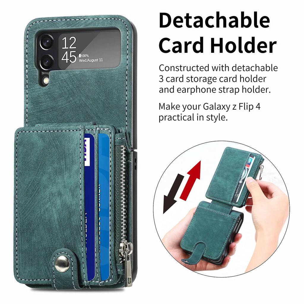 Odpinany Retro Skórzany Portfel na Zamek Składane Etui do Samsung Galaxy Z Flip 7 FE 6 5 4 5G Flip4 Flip3 Uchwyt na Karty Pokrowiec na Telefon