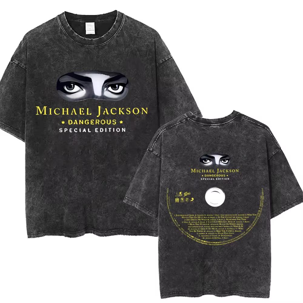 Der König des Pop Michael Jackson Vintage Washed T-Shirts Herren Damen Lässig Retro Baumwoll-T-Shirt Männlich Gothic Rock Übergroßes T-Shirt