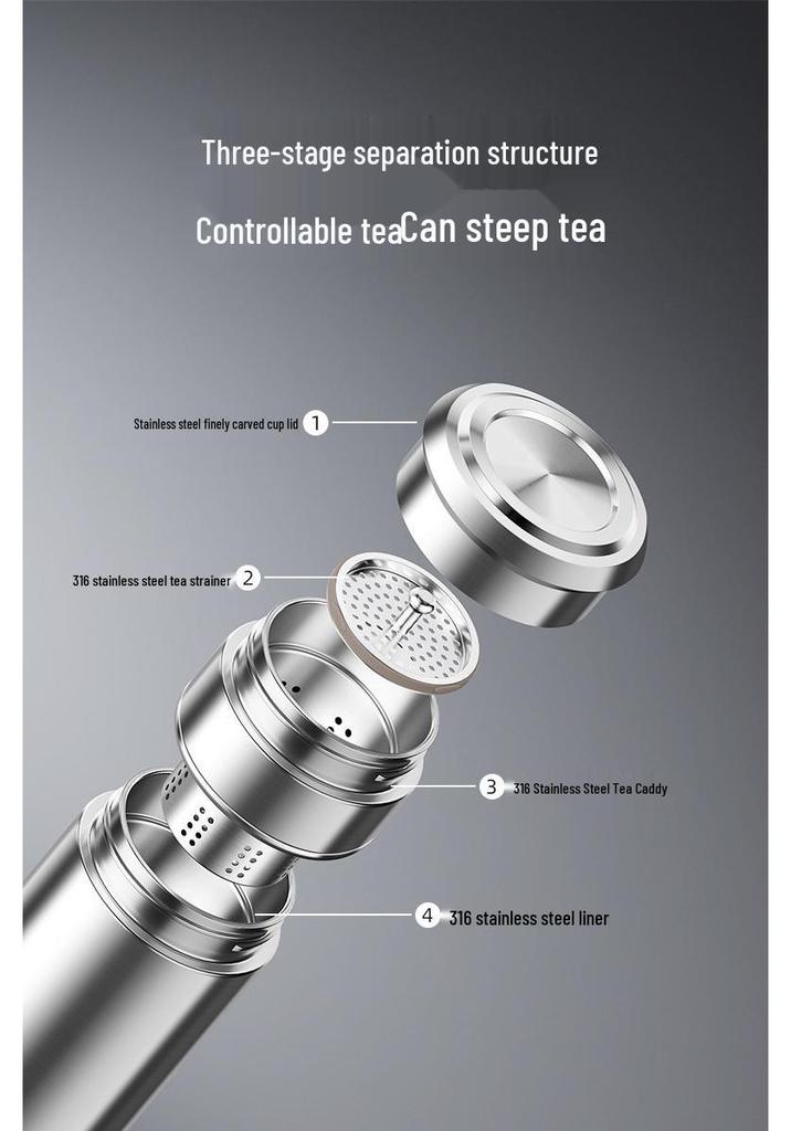 Stainless Steel Thermal Cup with Tea Separator and Portable Lanyard for Men