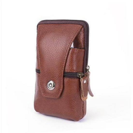 

Мужская вертикальная водонепроницаемая поясная сумка из коровьей кожи для телефона и монет коричневый/жёлтый