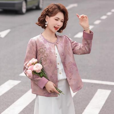 Mother's Day 2026 Elegant Floral Jacket for Middle-Aged Women - Fashionable Round Neck Top