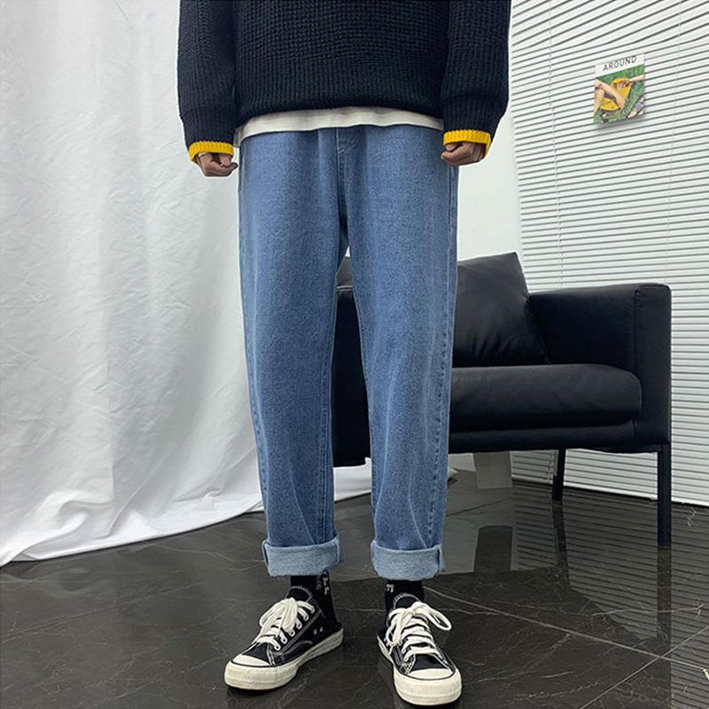 Men Bottoms Summer Spring Clothes Straight Nine-point Jeans Men's Loose Tight Tethered Trousers Male Students Trend All-match Wide-leg bOTTOMS