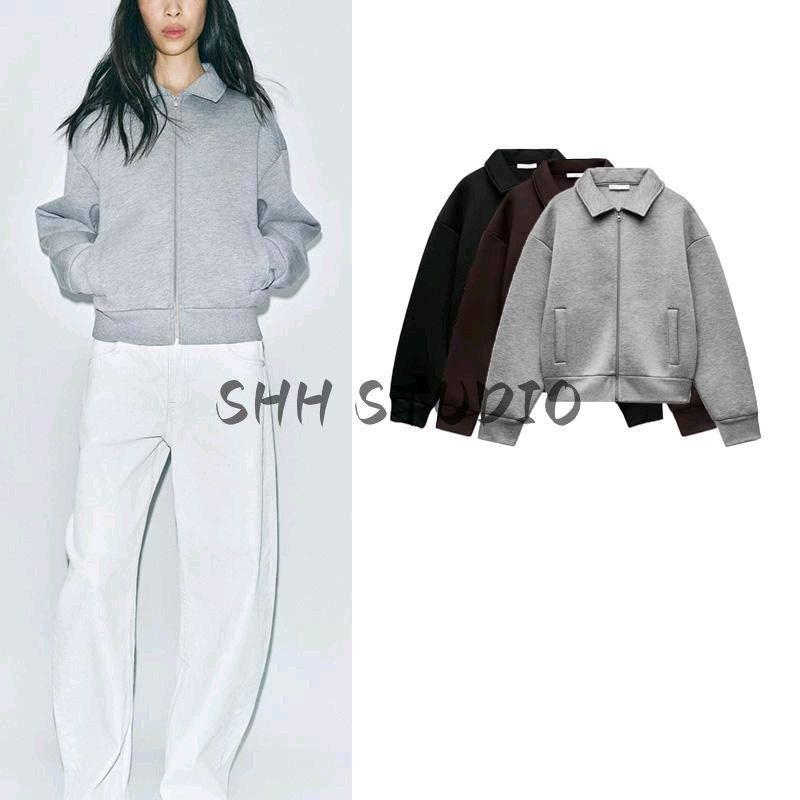 Spring New Women's Clothing French Style Retro Wetsuit Fabric Effect Pilot Jacket Outwear 1529154