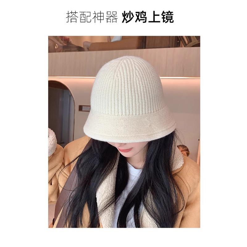 Women S Solid Knit Bucket Hat Korean Style Versatile Face Slimming Winter Hat