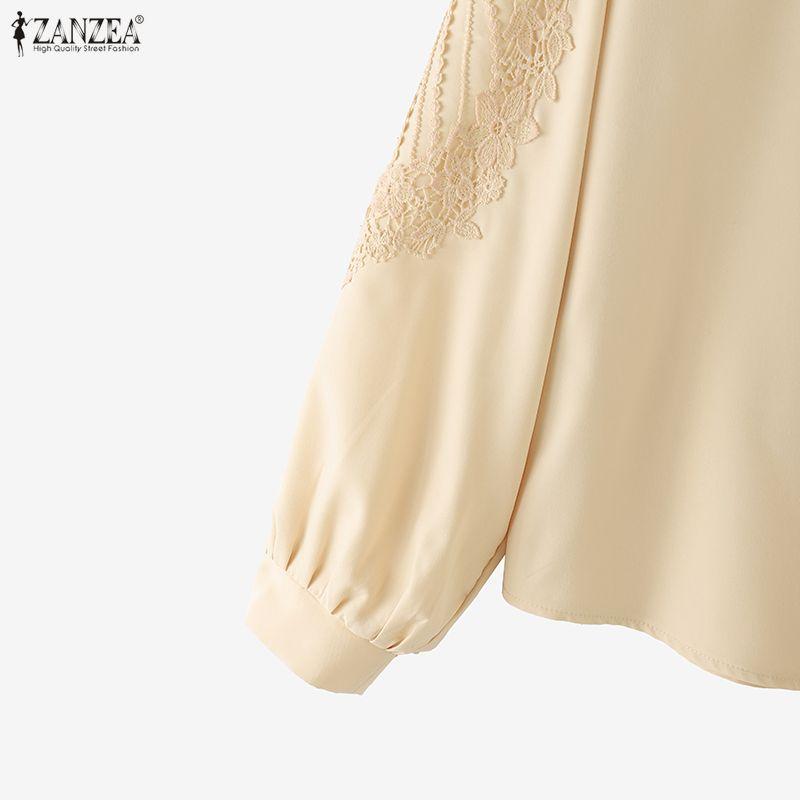 ZANZEA Camicetta casual da donna a maniche lunghe con scollo rotondo e tinta unita