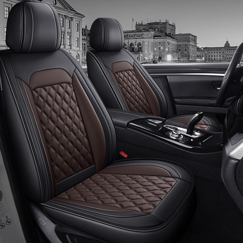All-Season Universal Leather Car Seat Cover with Diamond Design - Breathable & Durable for Five Seats