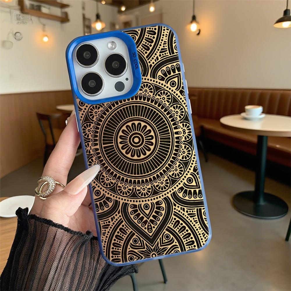 Intricate Gold Mandala Pattern Hard Phone Case for Iphone 16 15 14 13 12 11Pro Max Mini Shockproof Anti-Scratch Protective Cover