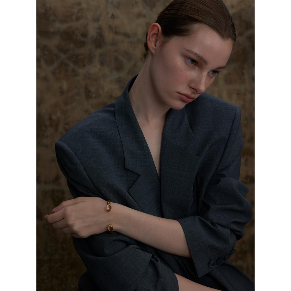 Yhpup 62mm High Quality Stainless Steel Multicolored Natural Stone Golden Cuff Open Bracelet Bangle Water Resistant Jewelry