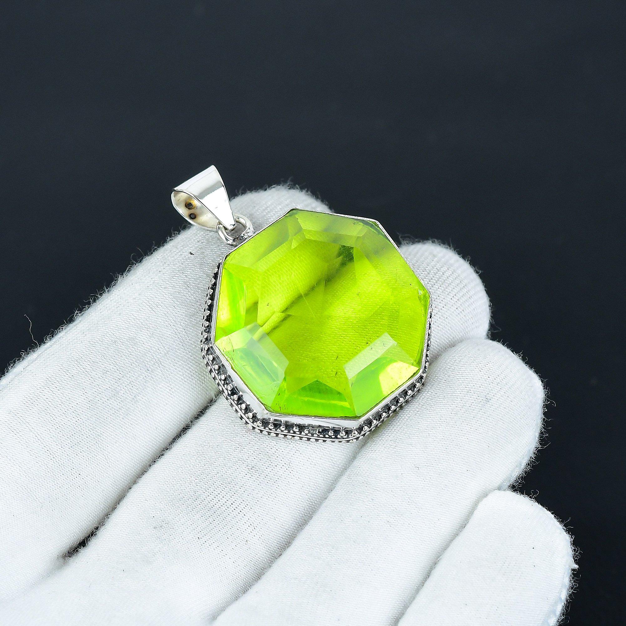 

Peridot Pendant, 925 Sterling Silver Pendant, Octagon Handmade Pendant, Antique Pendant, Gemstone, Peridot Pendant, Gift For Mom 2.16 зелёный