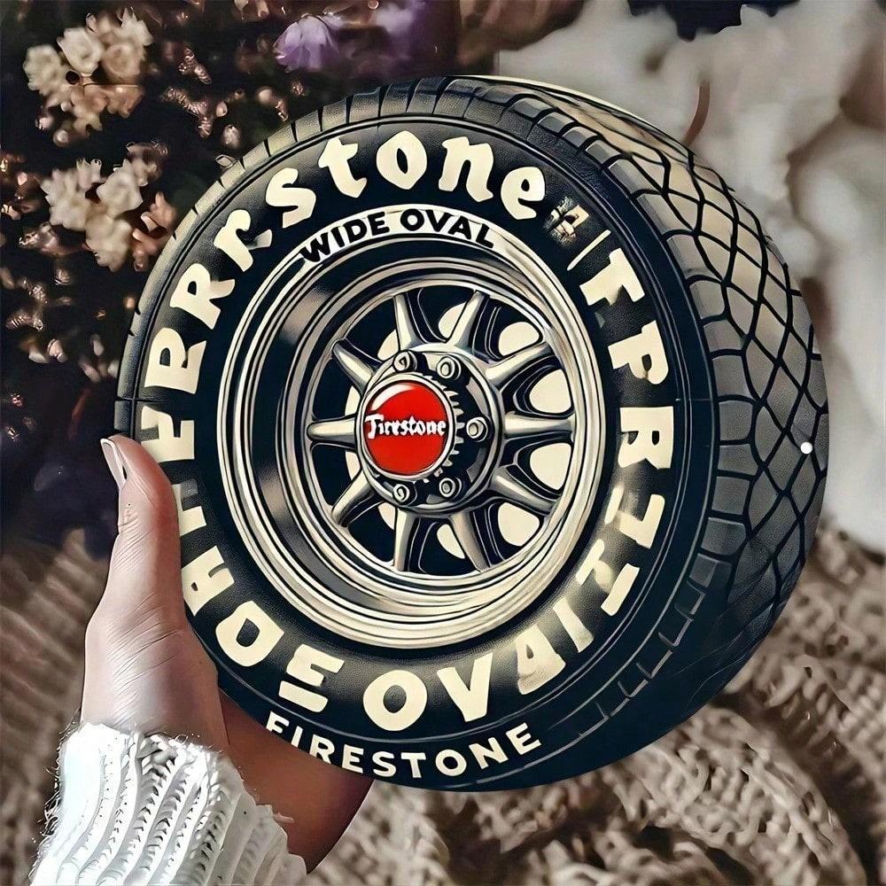 

Vintage Firestone Tire Metal Sign 8 Inch Round Retro Aluminum Wall Decor for Garage Man Cave Bar різнокольоровий