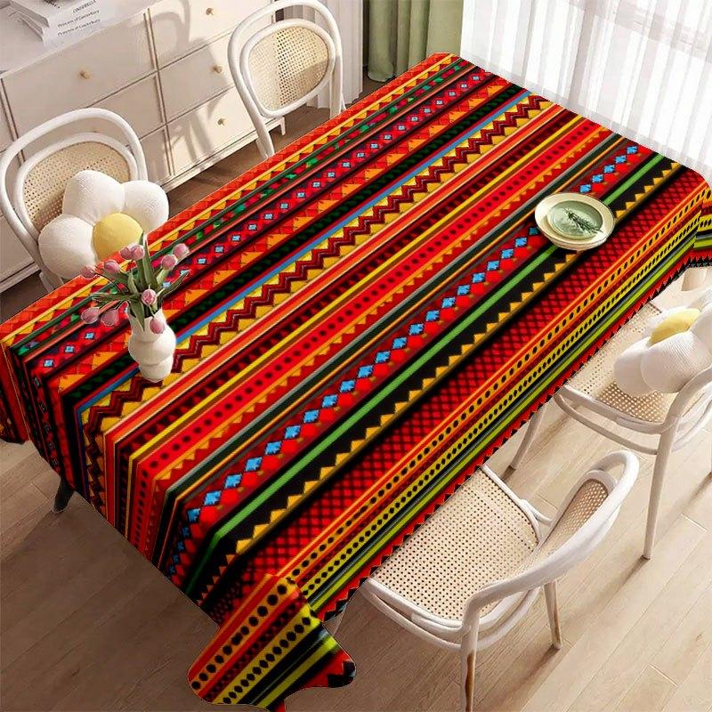 1 Stück Weiche und stilvolle Tischdecke mit ethnischem geometrischem Muster | Maschinenwaschbar, Geeignet für Esstische, Couchtische, Cafétische, Schreibtische, Picknicks, O