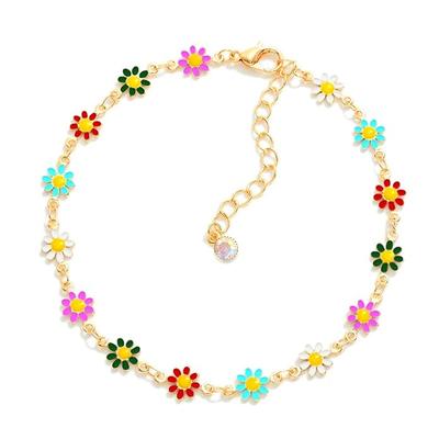 Golden Adjustable Multicolor Daisy Flower Ankle Bracelets Toes Foot Jewelry Leg Payal Anklets Charm Chains for Girls Women