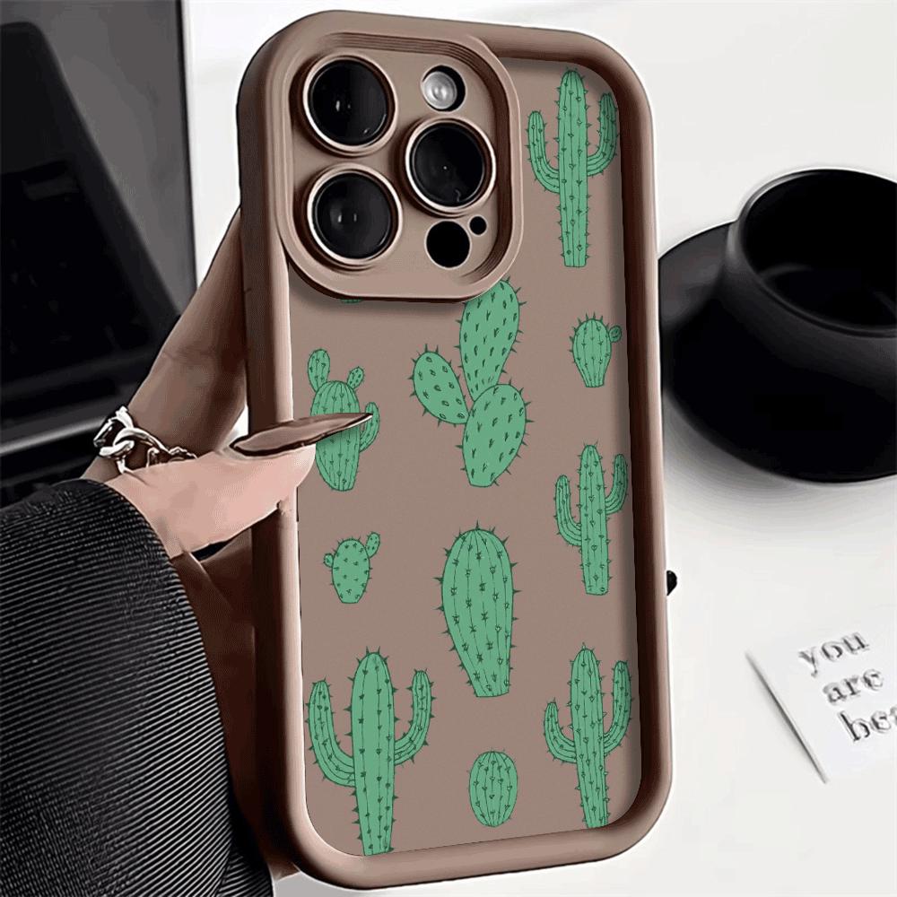 New Pattern Green Cactus Phone Case For iPhone 16 15 14 13 12 11 Pro Max Plus/Mini Shockproof Scratch proof Soft Protect Cover