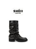 Su Yinyin has the same round head versatile Spice Girl trouser tube boots, thick sole heightening belt mouth, medium tube, western boots, stacked sh