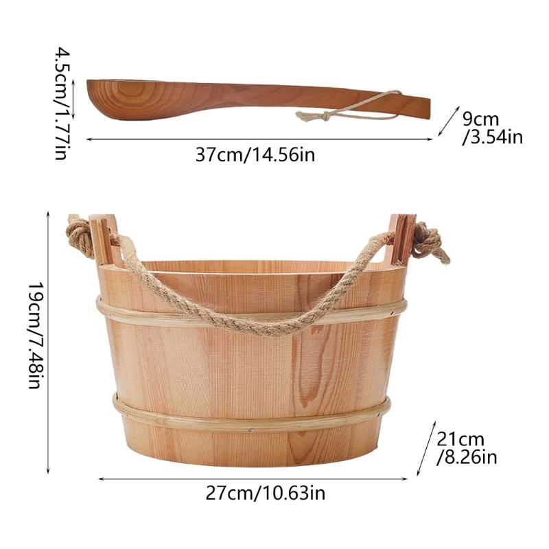 4L Large Capacity Wooden Sauna Bucket Ladle Kits Steaming Bathroom Tool Tub Barrels Portable Wood SPA Bucket Enduring