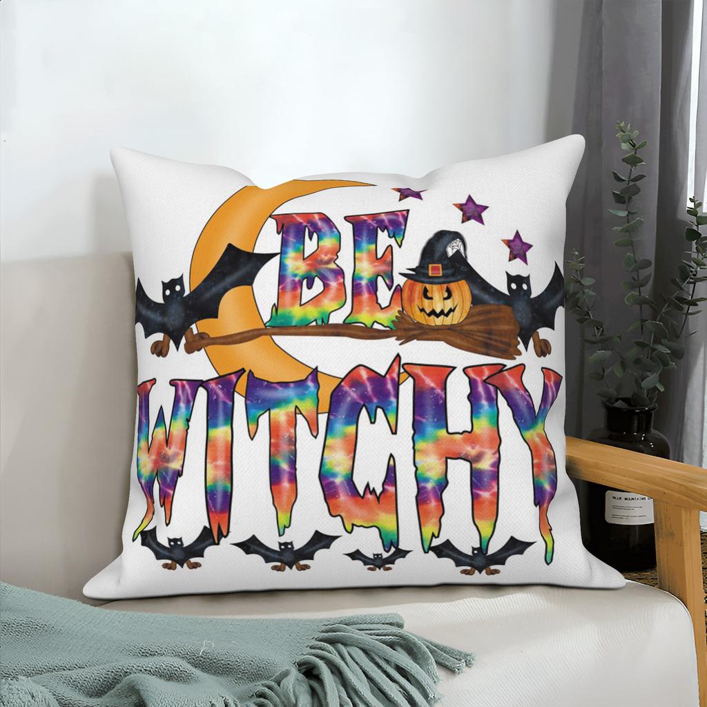 Halloween Throw Pillow Covers Pumpkin Ghost Witchy Linen Sofa Bed Pillowcase Square Cushion Cover Spooky Halloween Party Decor