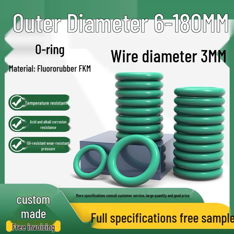 Fluororubber O-ring, 3mm Wire Diameter, 8-495mm Outer Diameter Seal Ring. Default color [Green/Brown]