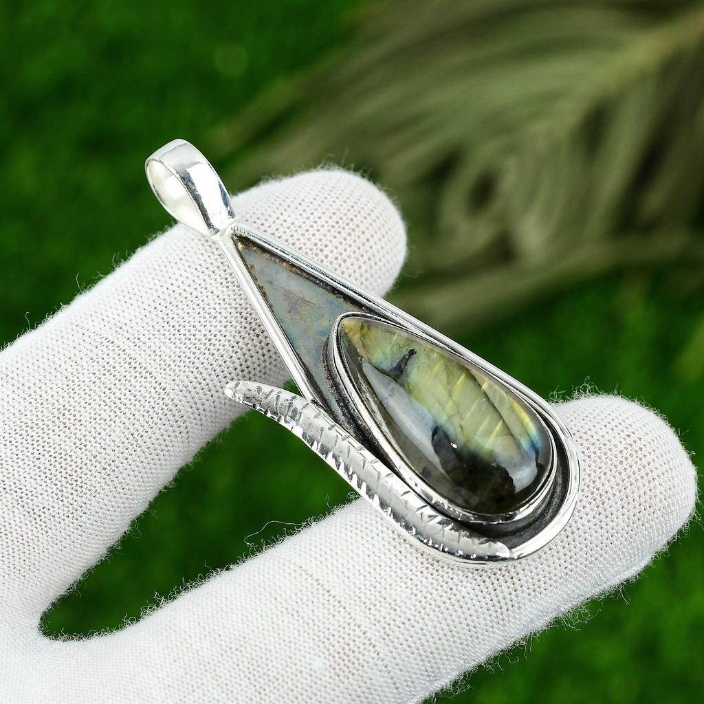 Wedding Gift For Her 925 Sterling Silver Natural Labradorite Gemstone Pendant