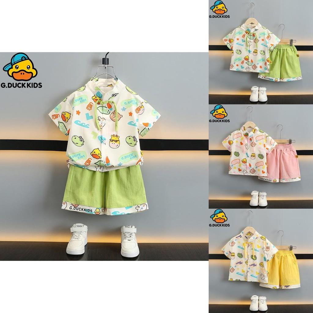 Adorable Cartoon Yellow Duck Boys Summer Outfit Set Stylish Cotton Two Piece