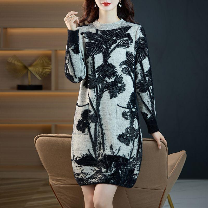 Women Knit Sweater Dress Long Sleeve Winter Mink Elegant Fall Outfit Clothes