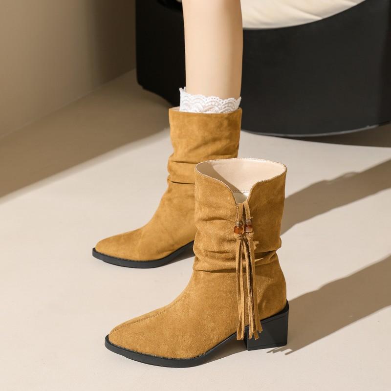 Suede pointed short boots high-heeled fashion boots 2025 autumn and winter new velvet short boots elastic thin boots socks boots